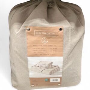 Bed Theory Four Piece Gauze Queen Natural Stone Sheet Set Soft Unique Texture